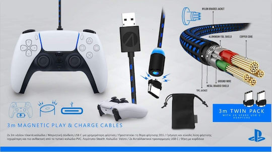 Stealth Twin Magnetic Play & Charge Cables 2 x 3m PS5