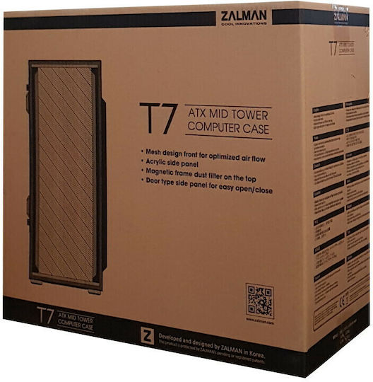 Zalman T7 Gaming Midi-Turm Computergehäuse mit Seitenfenster Schwarz