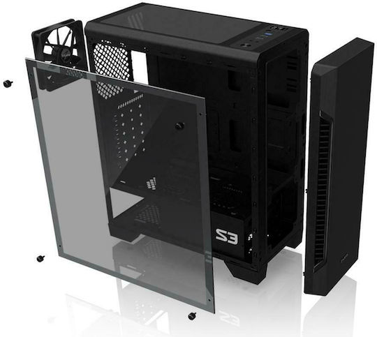 Zalman S3 Gaming Midi Tower Κουτί Υπολογιστή με Πλαϊνό Παράθυρο Μαύρο