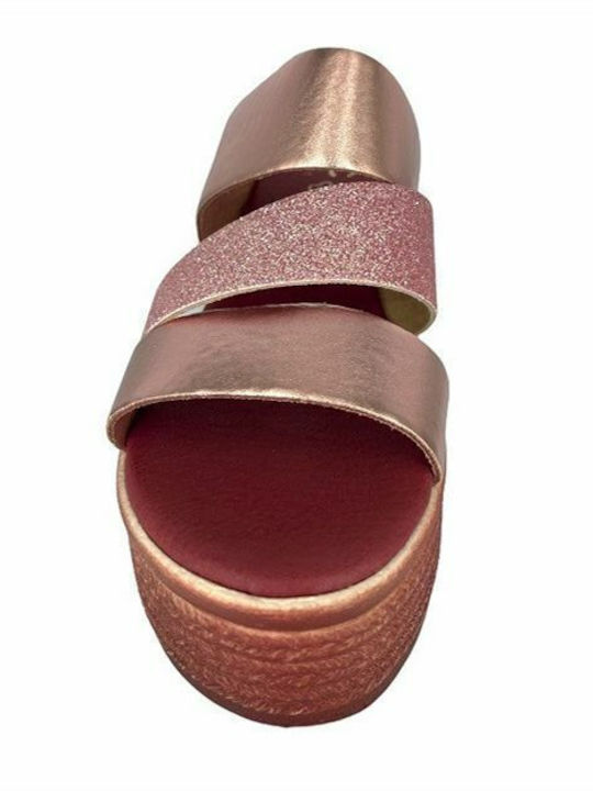 Women's Leather Platform Wedge Sandals Gold