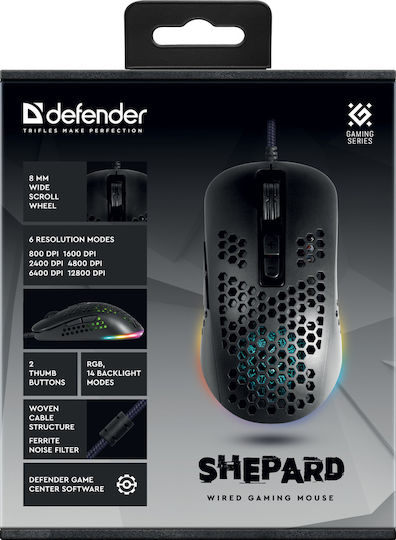 Defender Shepard GM-620L RGB Gaming Ποντίκι 12800 DPI Μαύρο