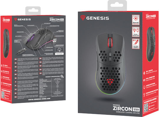 Genesis Zircon 550 Ασύρματο RGB Gaming Ποντίκι 8000 DPI Μαύρο