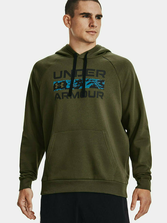 Under Armour Rival Signature Box Men's Sweatshirt with Hood & Pockets Khaki