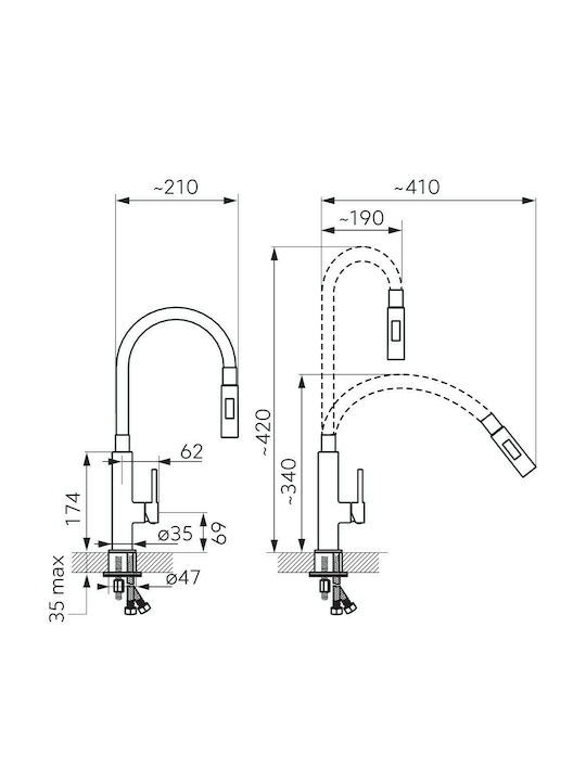 Ferro Zumba Slim 2F U-Shaped Kitchen Faucet Counter Blue