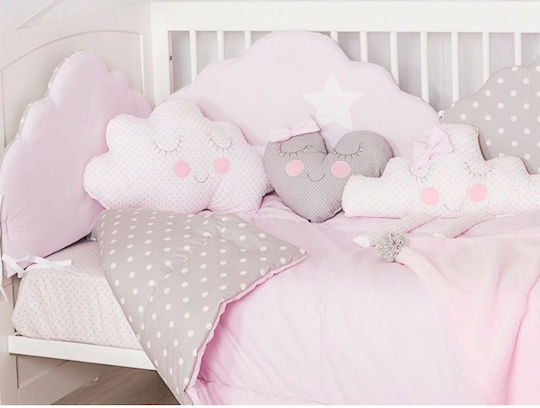 Baby Star Σετ Κούνιας Clouds Pink/Grey 3τμχ
