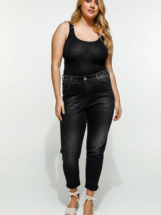 High Waist Women's Jean Trousers in Boyfriend Fit Black