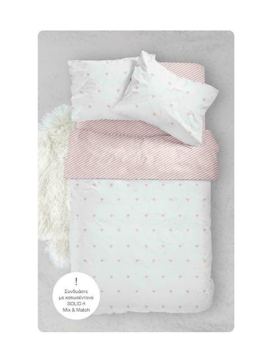 Borea Sheet Set Single Cotton Hearts Beige 160x240cm 2pcs
