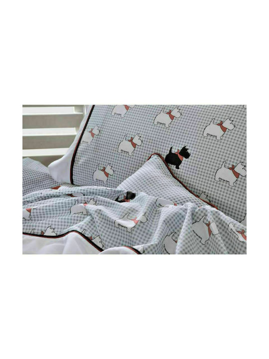 Down Town Home Σετ Σεντόνια Μονά Βαμβακερά Sateen Dog Γκρι 175x255cm 3τμχ