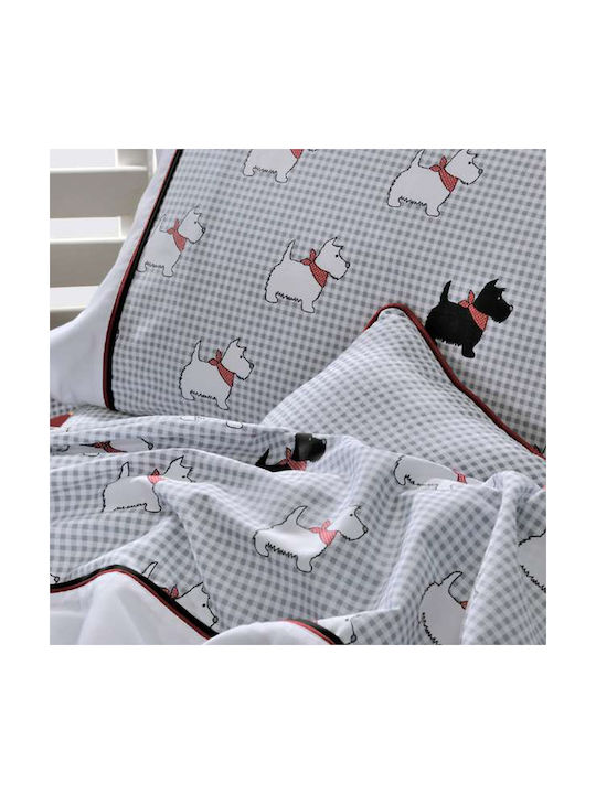 Down Town Home Σετ Σεντόνια Μονά Βαμβακερά Sateen Dog Γκρι 175x255cm 3τμχ