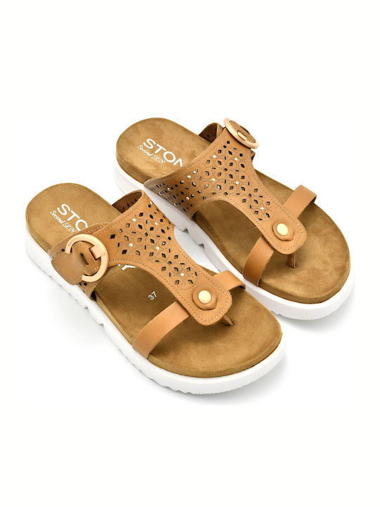 Leder Flache Sandalen für Damen Flatforms in Tabac Braun Farbe