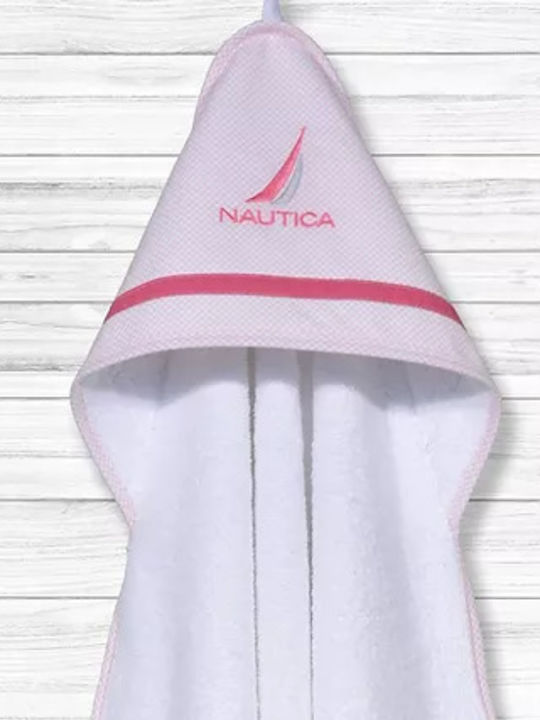 Nautica Hooded Baby Bath Towel Checked Pink