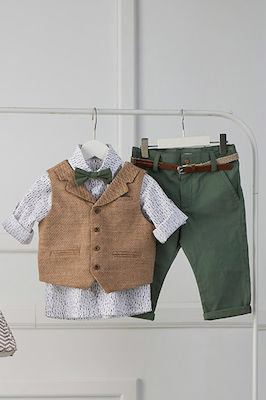 Bambolino Boys Baptism Suit with Vest William 6pcs Green