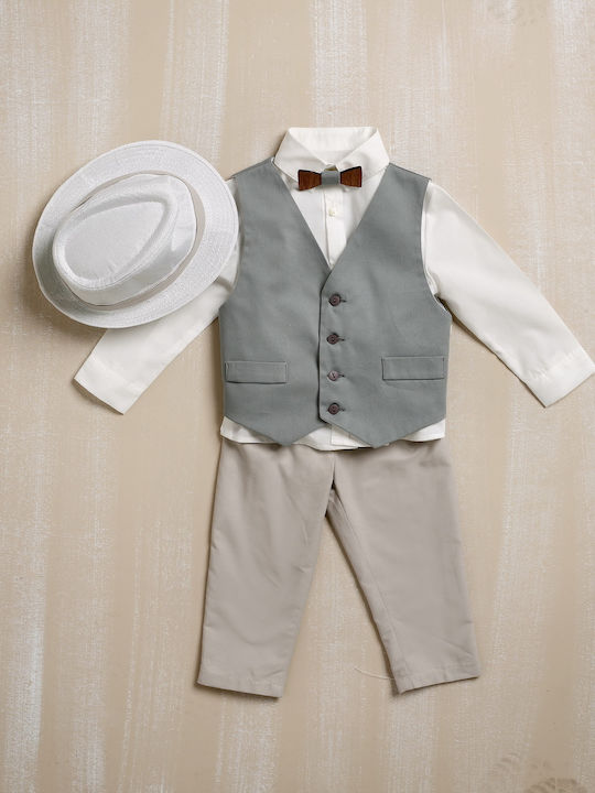 Lollipop Boys Baptism Suit with Vest 5pcs Gray