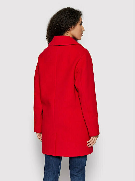 Tommy Hilfiger Μάλλινο Γυναικείο Κόκκινο Παλτό με Κουμπιά