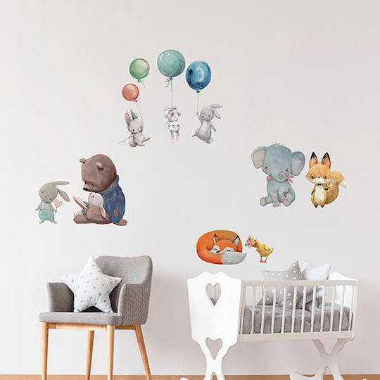 Ango Autocolant Decorativ Pentru Perete Copii Watercolour Animale XL 100cm 9 Bucăți