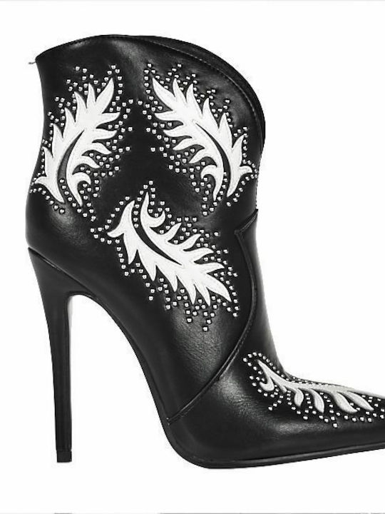 Elenross Damen Cowboy-Stiefeletten mit hohem Absatz Schwarz