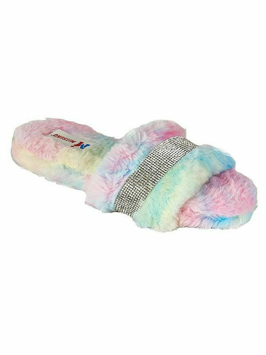 Mitsuko Women's Slipper with Fur Pink / Blue / Yellow