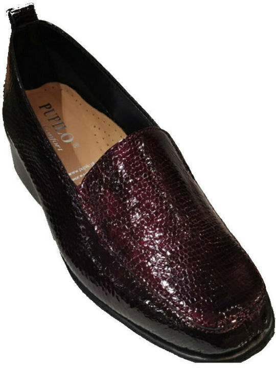 Leather Women's Moccasins in Burgundy Color