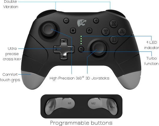 Roar RR-0014 Ασύρματο Gamepad για Switch / Android / PC Μαύρο