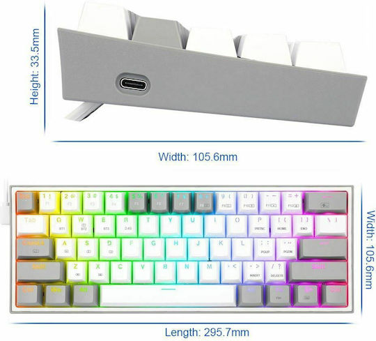 Redragon K616-RGB Fizz Pro Gaming Μηχανικό Πληκτρολόγιο Tenkeyless με Custom Red διακόπτες και RGB φωτισμό (Αγγλικό US) Grey/White