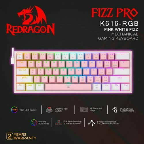 Redragon K616-RGB Fizz Pro Gaming Μηχανικό Πληκτρολόγιο 60% με Custom Red διακόπτες και RGB φωτισμό (Αγγλικό US) Pink/White