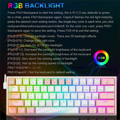 Redragon K616-RGB Fizz Pro Gaming Mechanical Keyboard 60% with Custom Red switches and RGB lighting (English US) Pink/White