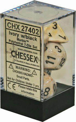 Chessex Marble Dice Set Ivory/Black 7pcs 27402