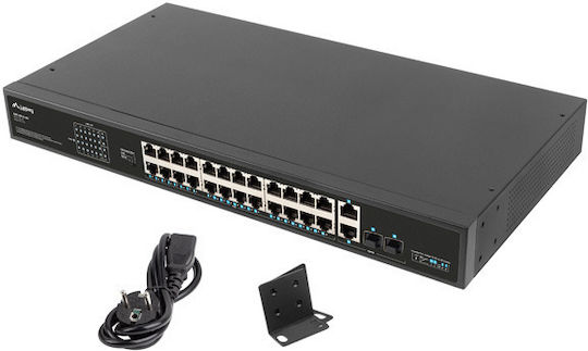 Lanberg Unmanaged L2 PoE+ Switch με 24 Θύρες Gigabit (1Gbps) Ethernet και 2 SFP Θύρες