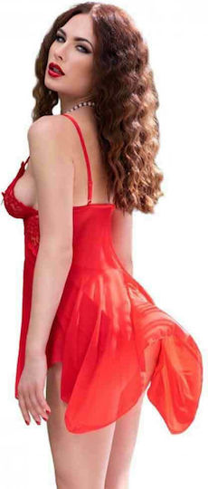 Chilirose Sexy Set with Lace & Sheer Nightgown & Robe Babydoll & Thong Red