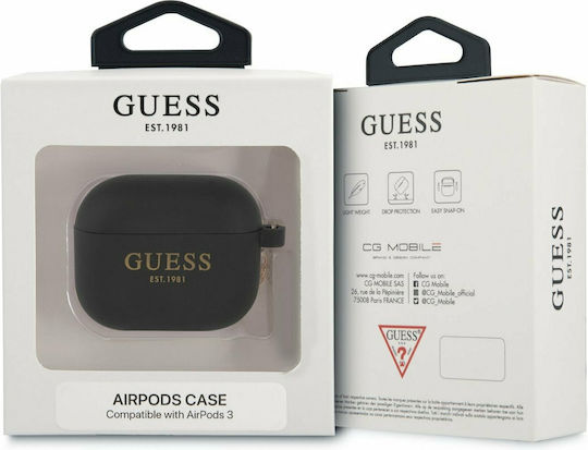 Guess Logo Θήκη Σιλικόνης σε Μαύρο χρώμα για Apple AirPods 3