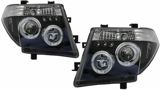 Μπροστινά Φανάρια Angel Eyes Led για Nissan Navara D40 Μαύρα 2005-2010 2τμχ