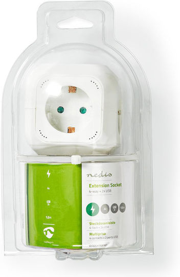 Nedis PowerCube 4 Positions with 2 USB-A and Cable 1.5m