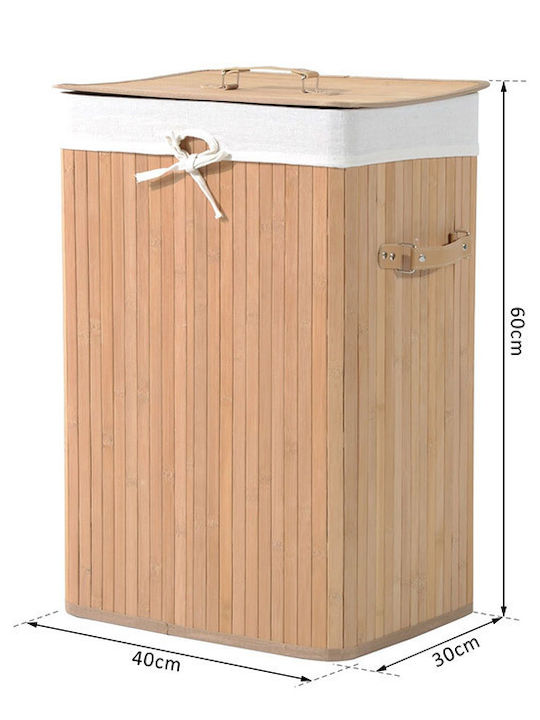 HomCom Collapsible Bamboo Laundry Basket 72L with Cap 40x30x60cm Brown