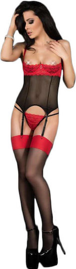 Chilirose Sexy Σετ Εσωρούχων με Δαντέλα & Ζαρτιέρες Black Red