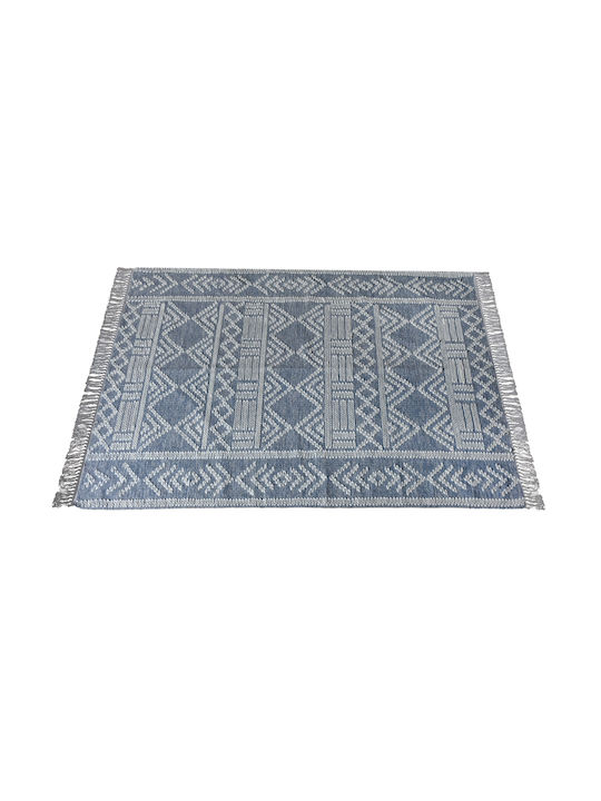 Ravenna Frida Handmade Rug Rectangular Cotton with Fringes Blue / Ιvory