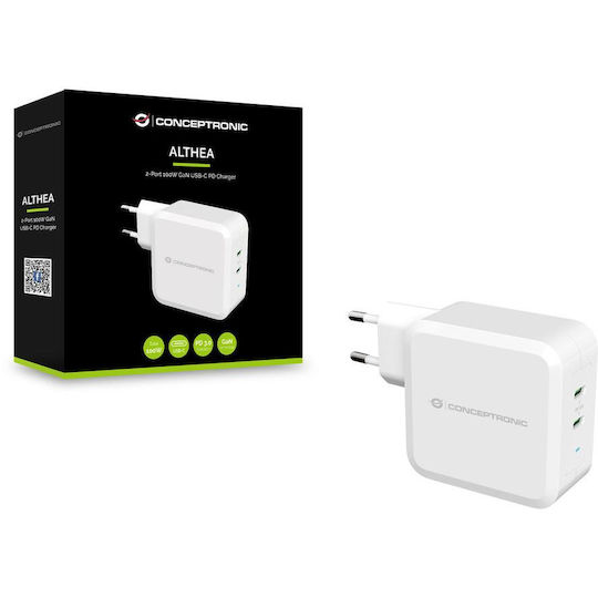 Conceptronic Φορτιστής Χωρίς Καλώδιο με 2 Θύρες USB-C 100W Power Delivery Λευκός (ALTHEA08W)