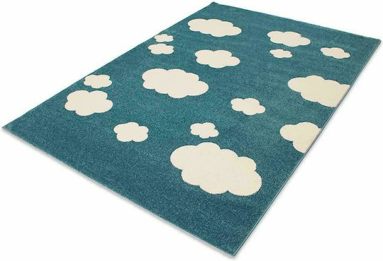 1716 Kinder Teppich Wolken Petrol Blau 133x190cm