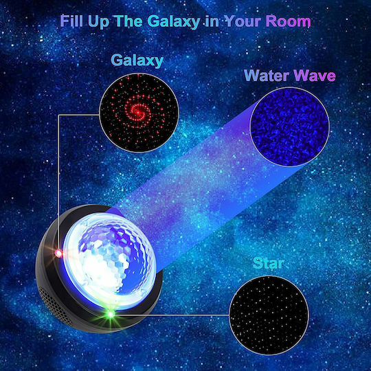 Led Παιδικό Φωτιστικό Projector Starry A με Προβολή Αστεριών Μαύρο