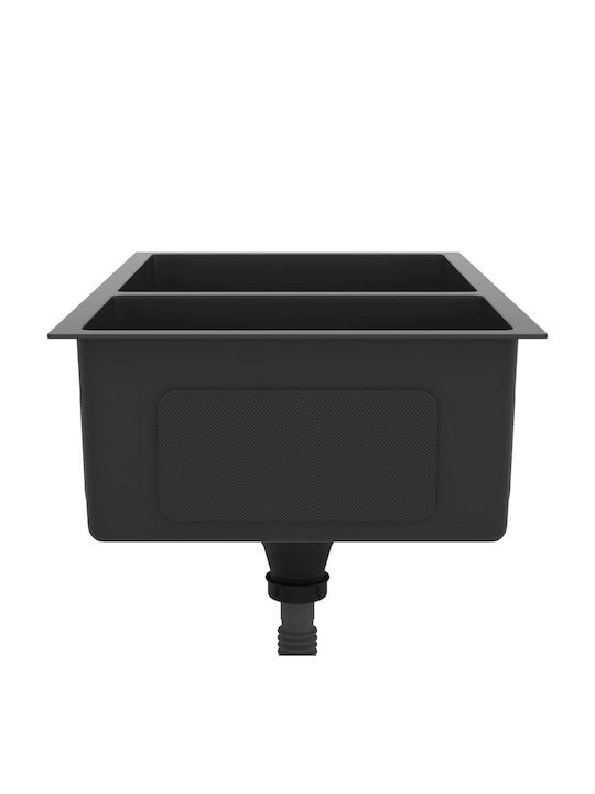 vidaXL Ένθετος Νεροχύτης Δεξιός Inox Μ71.5xΠ44cm Μαύρος