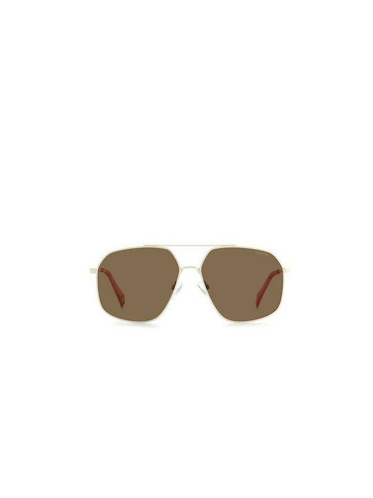 Polaroid Sunglasses with Beige Metal Frame and Brown Polarized Lens PLD6173/S 10A/SP