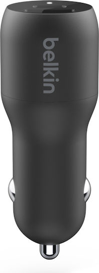 Belkin Φορτιστής Αυτοκινήτου 37W με Θύρες: 1xUSB 1xType-C Μαύρος