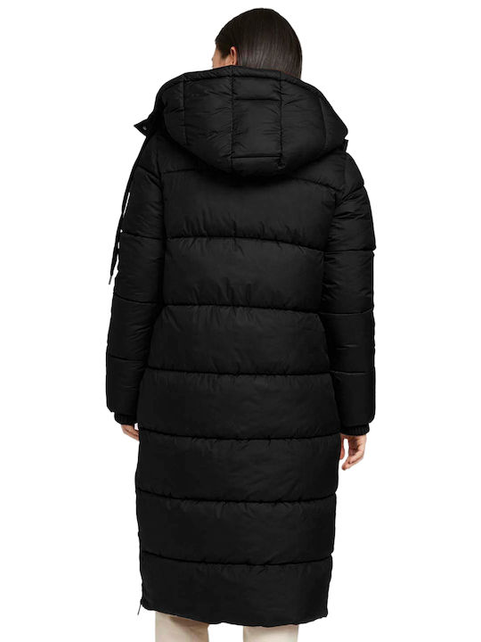 Tom Tailor Women's Long Puffer Jacket for Winter with Hood Black