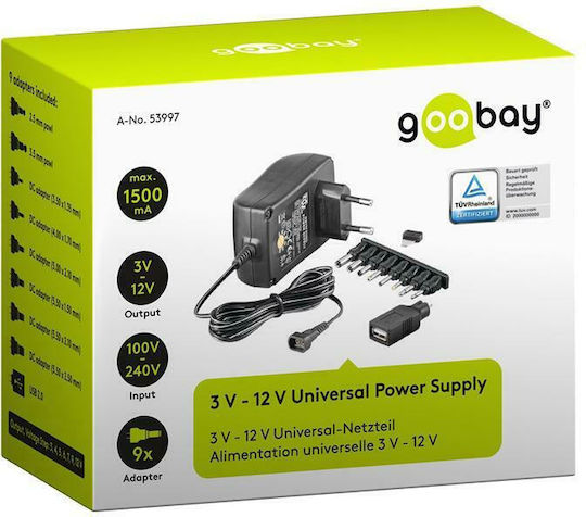 Goobay Einstellbar Universal Netzteil 3 bis 12V 1.5A 18W mit 8 Steckern (53997)