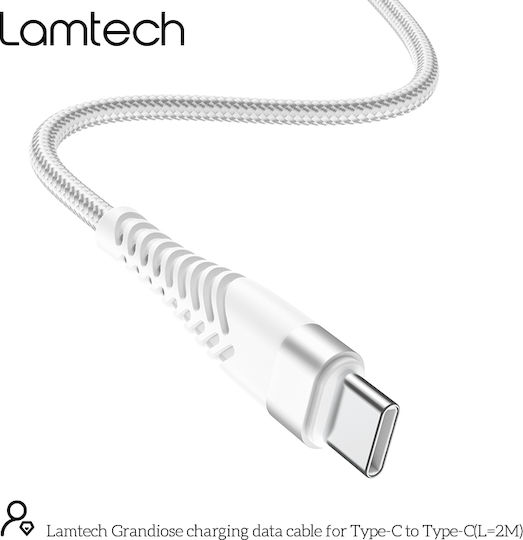 Lamtech Cablu Braided USB 2.0 USB-C Masculin - USB-C Alb 2m LAM023633