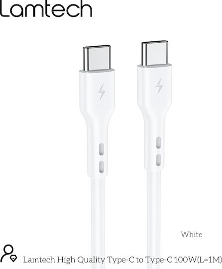 Lamtech USB 2.0 Cable USB-C male - USB-C 100W PD Λευκό 1m LAM023657