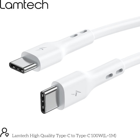 Lamtech USB 2.0 Cable USB-C male - USB-C 100W PD Λευκό 1m LAM023657
