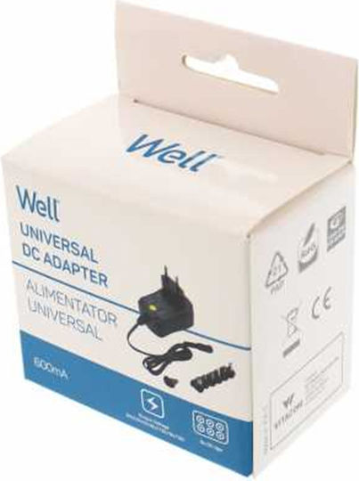 Well Universal Τροφοδοτικό Ρυθμιζόμενης Τάσης 12V 0.6A με Ισχύ 7W με σετ βυσμάτων (PSUP-SMP-600MA)