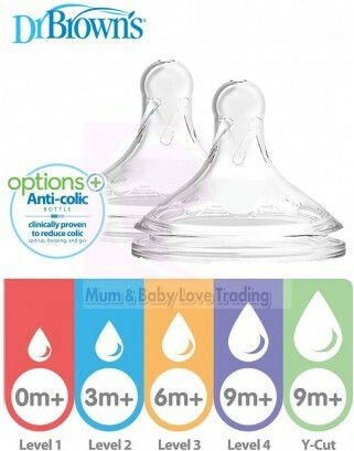 Dr. Brown's Options Silicone Baby Bottle Teats Medium Flow for 3+ months 2pcs