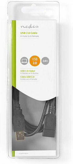 Nedis USB 2.0 Cable USB-A male - USB-A female Μαύρο 2m CCGB60010BK20