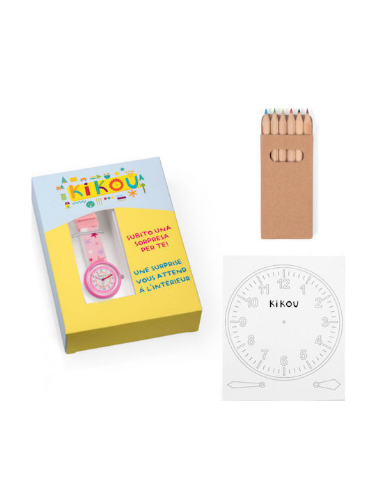 Kikou Kinder-Analoguhr mit Kautschuk/Plastikarmband Rosa